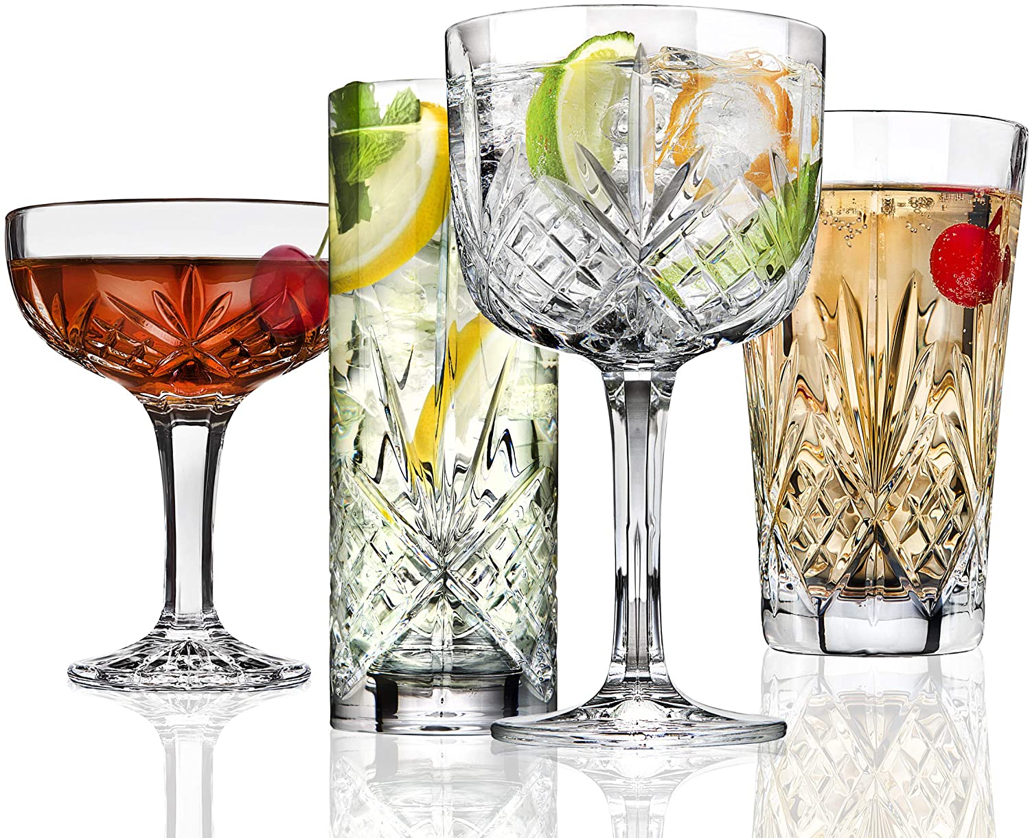 Godinger Barware Drinkware Mixology Set - Gin Glasses, Collins Tall Glasses